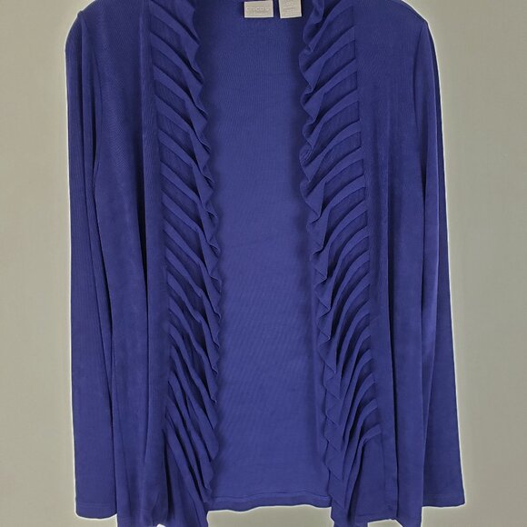 Chicos Travelers Ruffle Trim Jacket Open Front Purple Slinky Size 00 US Size 0/2 - Picture 5 of 7